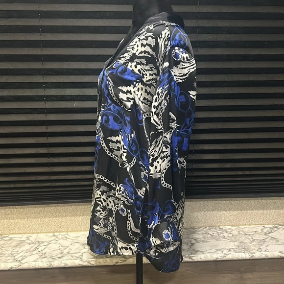 AB Studio Women’s Chain Print 3/4 Sleeve V-Neck Collarless Shirt Large - Picture 2 of 10